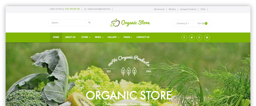 eCommerce website template related to organic products