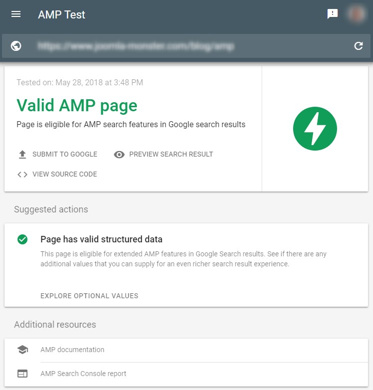 Validate AMP for Google Search
