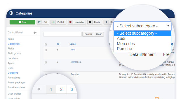admin categories pagination and new subcategory filter 1