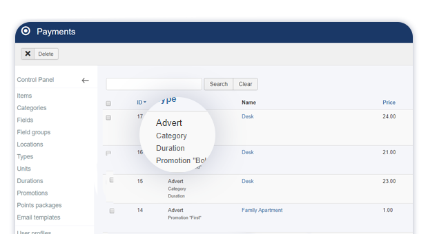 advert payment details in admin payments view 1