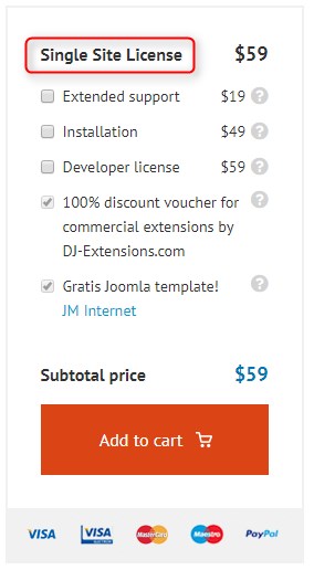 single site license for Joomla template