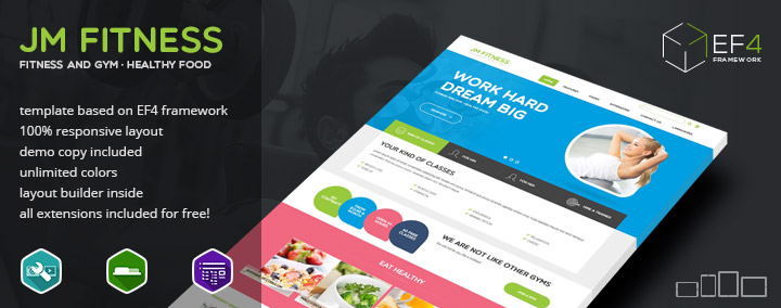 JM Fitness - colorful responsive Joomla 3 template for a gym
