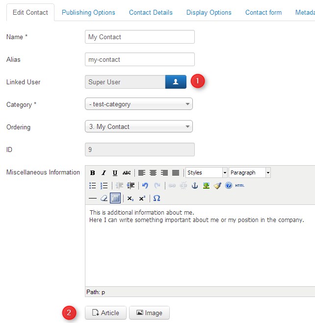 Joomla Contact Form Configuration