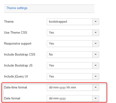 theme settings date format options