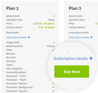 plans packages for premium users on classifieds website