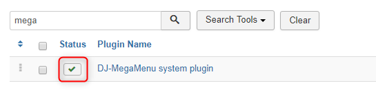 Extensions > Plugins and make sure the plugin “ DJ-MegaMenu system plugin ” is enabled.