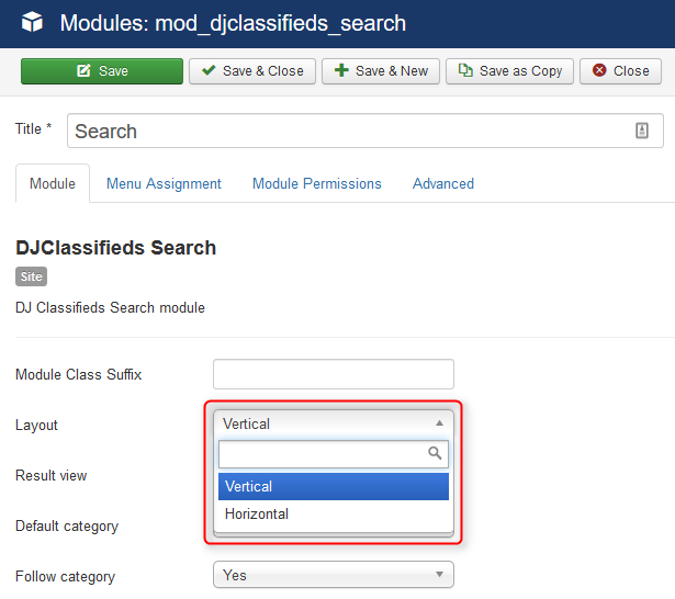 How to configure search module in DJ Classifieds? 