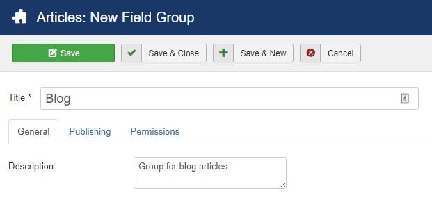 create a group for your custom fields in Joomla