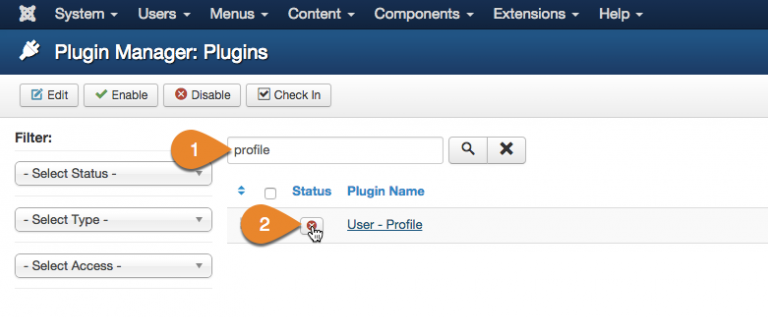 Enabling the Joomla User Profile plugin