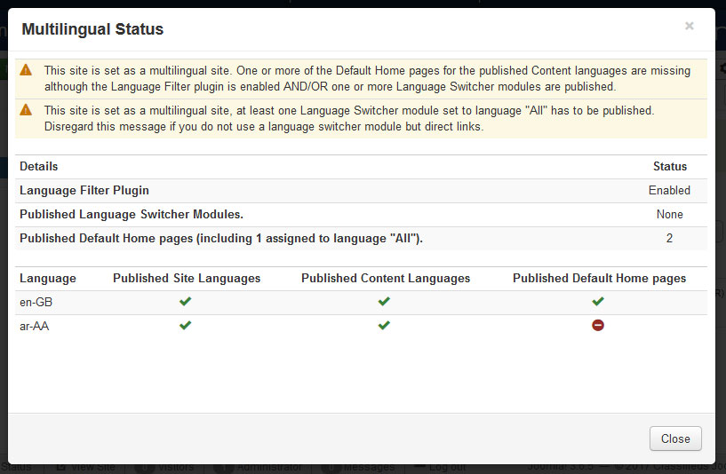 Multilanguage status - incorrect configuration detected.