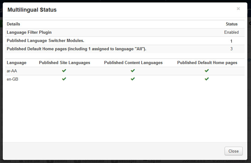 Multilanguage status in Joomla